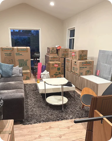 Packed boxes in a room on a local move in Los Angeles