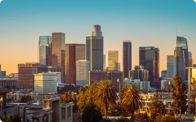 Downtown Los Angeles skyline at sunset