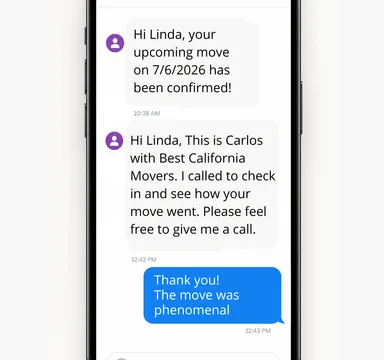 Text thread where the foreman confirms the move date and checks in afterwards