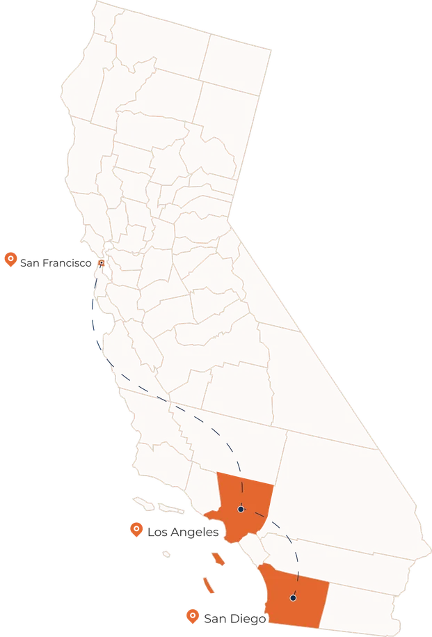 Map of California with the Best California Movers service area highlighted