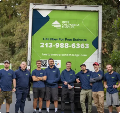 Best California Movers crew in front of a branded moving truck